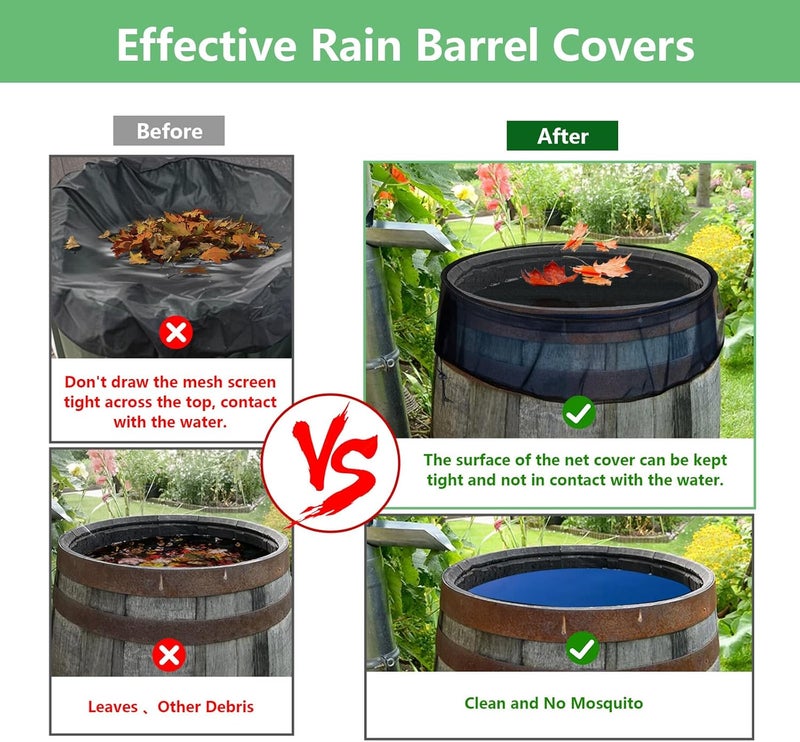 Tryly 2Pcs Mesh Cover for Rain Barrels, Pop Up Rain Barrel Net Cover with Drawstring, Water Collection Buckets Cover, Rain Barrel Netting Screen to Block Leaves and Debris Falling in (29.5inch) - Image 3